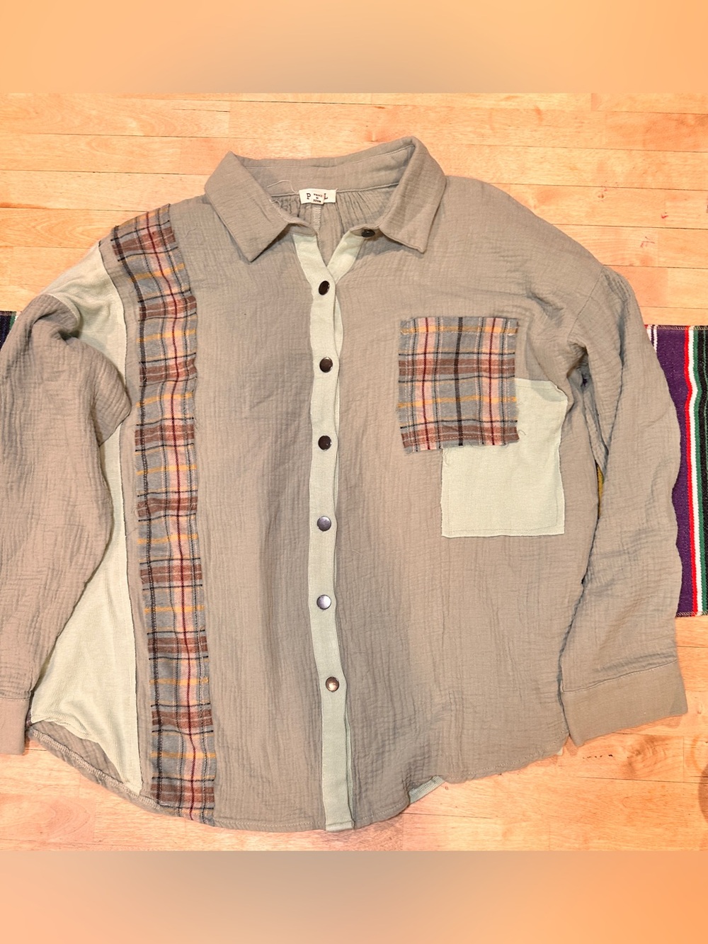 POL Women's Patchwork Plaid Button-Down Shirt